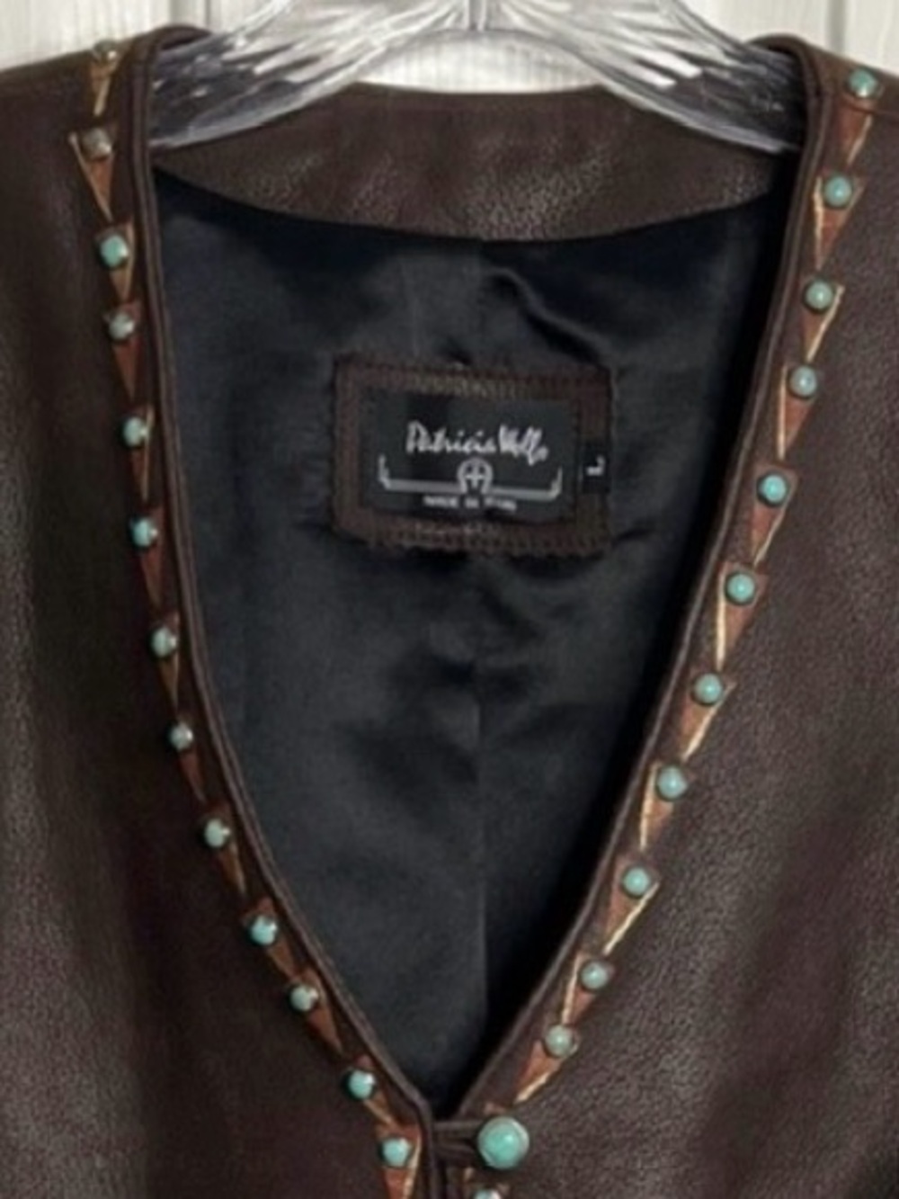 Patricia Wolf hand painted Indian ponies Leather Jacket Turquoise Studs L EUC - Picture 10 of 10